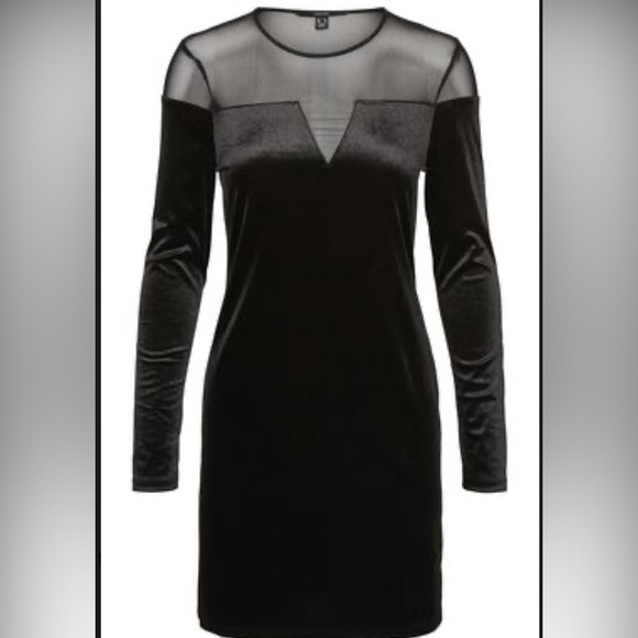 Gorgeous Vero Moda Carola Black Velvet Mini Dress Sheer Long Sleeves Small - Picture 1 of 6